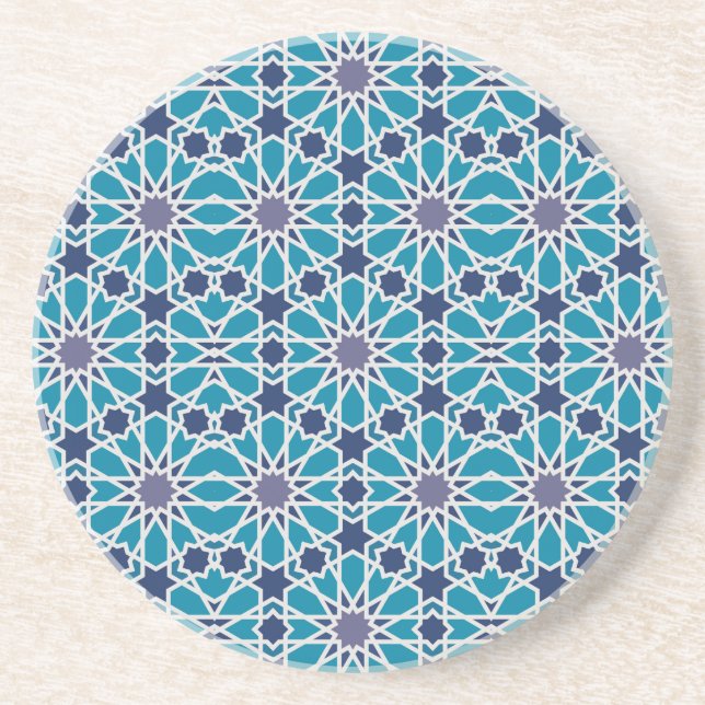 Dessous De Verre En Grès Motif Abstrait En Bleu Et Gris (Devant)