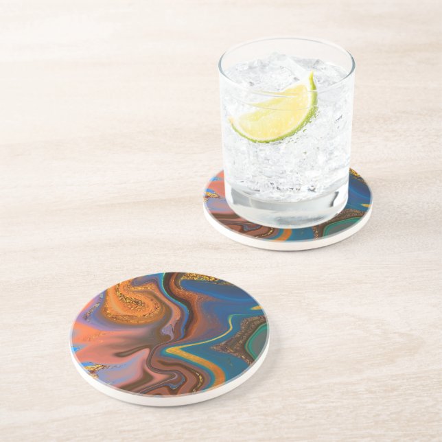 Dessous De Verre En Grès motif abstrait marbré (Côté)