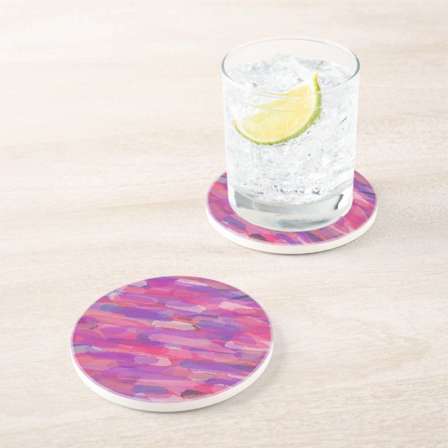 Dessous De Verre En Grès Motif Abstrait violet et rose (Côté)