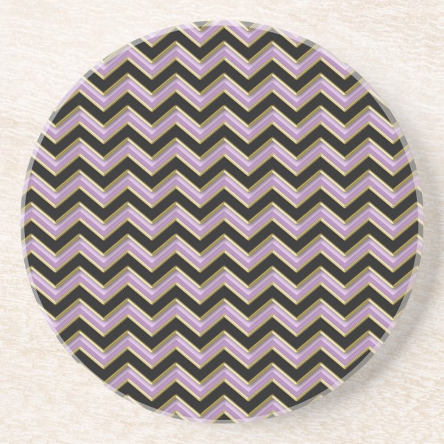 Dessous De Verre En Grès Motif Amethyst Gold Black Zigzag (Devant)