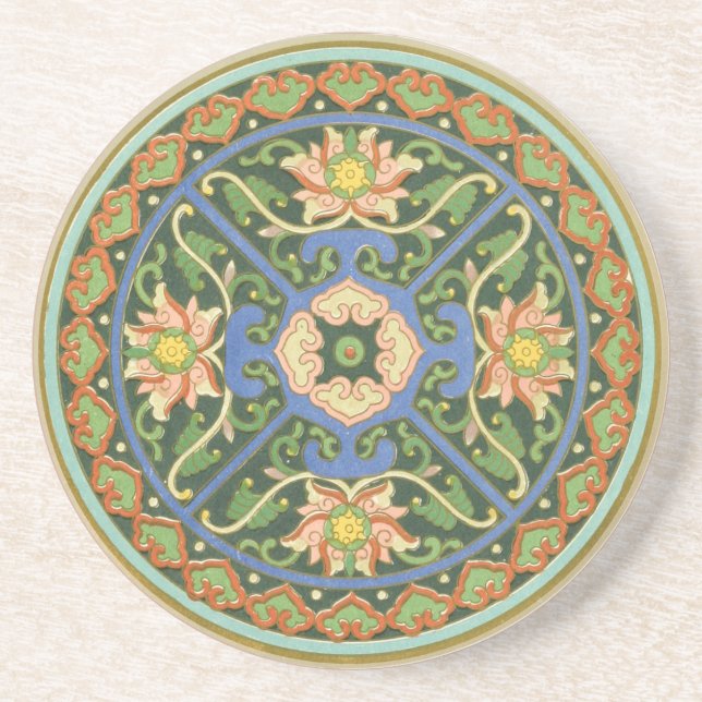 Dessous De Verre En Grès Motif antique cloisonné chinois : Vert Jade (Devant)