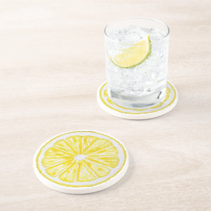 Dessous De Verre En Grès Motif aquarelle de tranches de citron