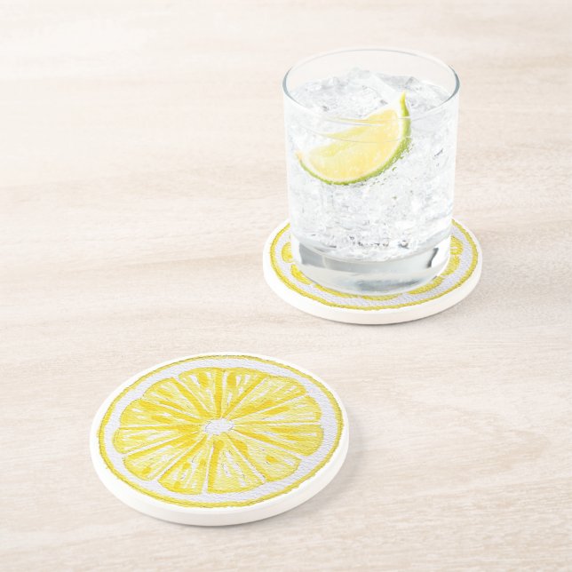 Dessous De Verre En Grès Motif aquarelle de tranches de citron (Côté)