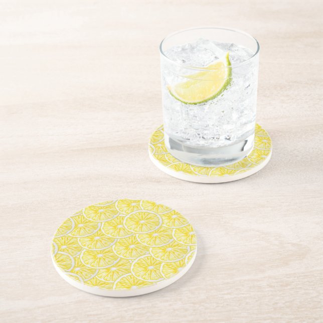 Dessous De Verre En Grès Motif aquarelle de tranches de citron (Côté)