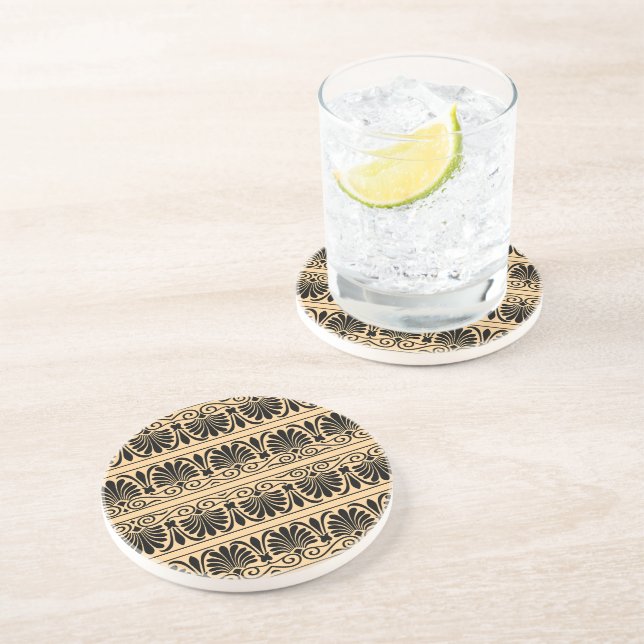 Dessous De Verre En Grès Motif arabe méditerranéen grec marron (Côté)