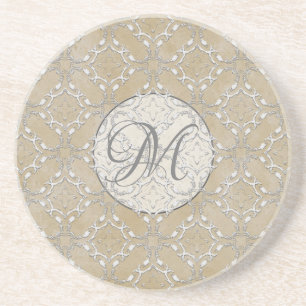 Dessous De Verre En Grès Motif argenté gris et beige métallique filaccord