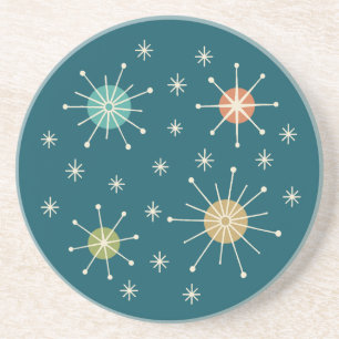 Dessous De Verre En Grès Motif Atomique en Étoile Éclatée de Style Mid Cent
