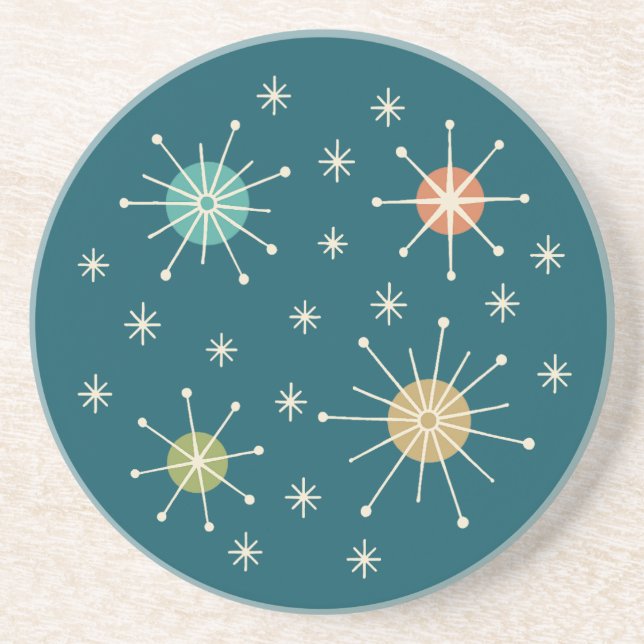 Dessous De Verre En Grès Motif Atomique en Étoile Éclatée de Style Mid Cent (Devant)