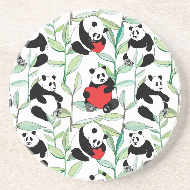 Dessous De Verre En Grès motif avec de beaux pandas avec des coeurs (Devant)