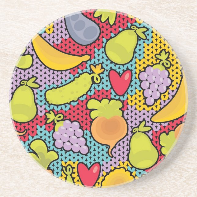 Dessous De Verre En Grès Motif avec des fruits et légumes (Devant)