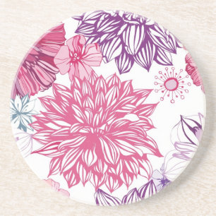 Dessous De Verre En Grès Motif avec les asters et le dahlia roses