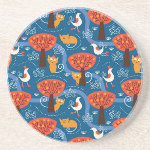 Dessous De Verre En Grès motif avec les chats et les oiseaux mignons