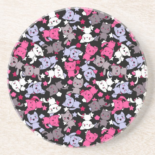 Dessous De Verre En Grès motif avec les chats mignons 3 de griffonnage de (Devant)