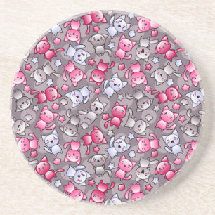 Dessous De Verre En Grès motif avec les chats mignons de griffonnage de