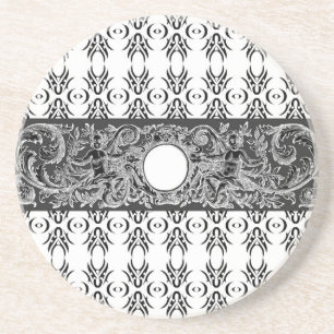 Dessous De Verre En Grès Motif baroque noir classique à customiser