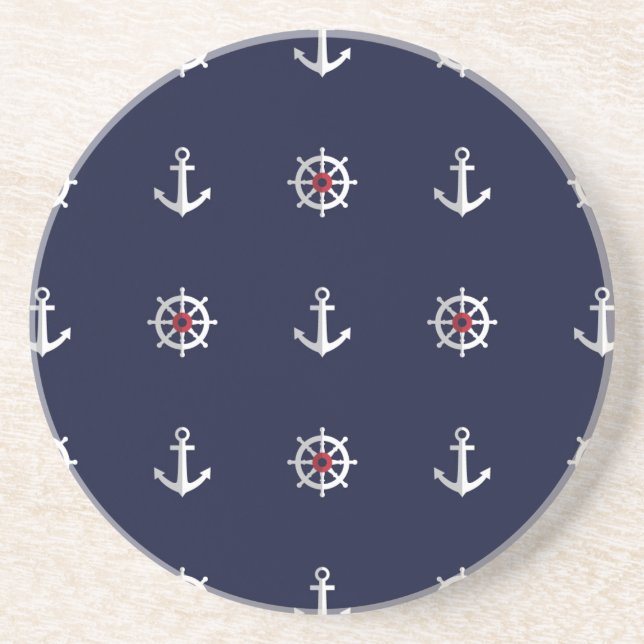 Dessous De Verre En Grès Motif blanc et bleu rouge d'Ancre (Devant)
