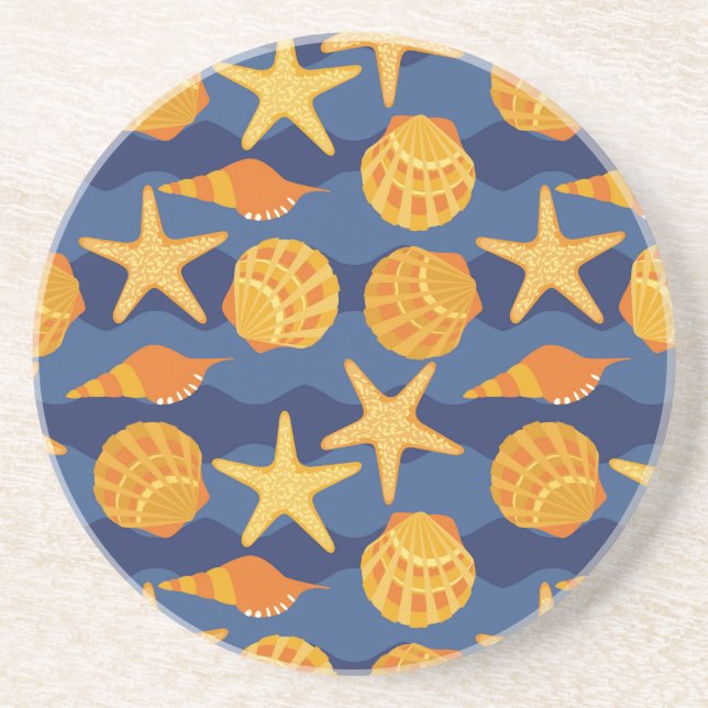 Dessous De Verre En Grès Motif bleu et orange de coquillage (Devant)