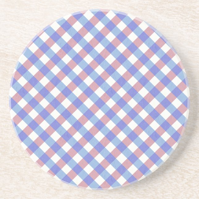 Dessous De Verre En Grès Motif bleu rouge de guingan de n (Devant)