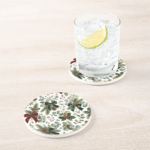 Dessous De Verre En Grès Motif botanique de Noël élégant