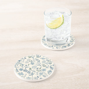 Dessous De Verre En Grès Motif botanique de prairie de fleurs sauvages bleu