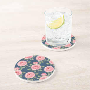 Dessous De Verre En Grès Motif botanique de roses roses luxuriantes