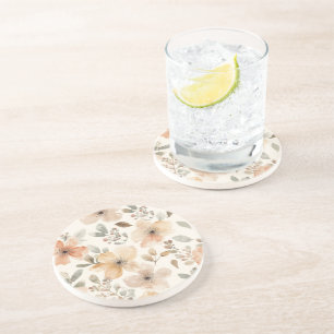 Dessous De Verre En Grès Motif botanique floral aquarelle pêche beige