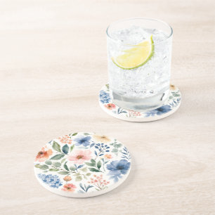 Dessous De Verre En Grès Motif botanique moderne de fleurs sauvages à l'aqu