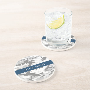 Dessous De Verre En Grès Motif camouflage gris neige d'hiver Personnalisez