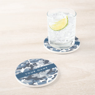 Dessous De Verre En Grès Motif camouflage neige hivernale bleue Personnalis