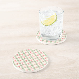 Dessous De Verre En Grès Motif Carreaux Tulipe Mignon Floral Pastel