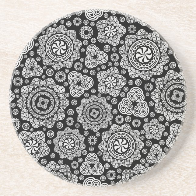 Dessous De Verre En Grès Motif Cercles ornés noirs et blancs (Devant)