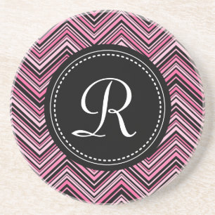 Dessous De Verre En Grès Motif Chevron Tribal Tribal Rose Monogramme