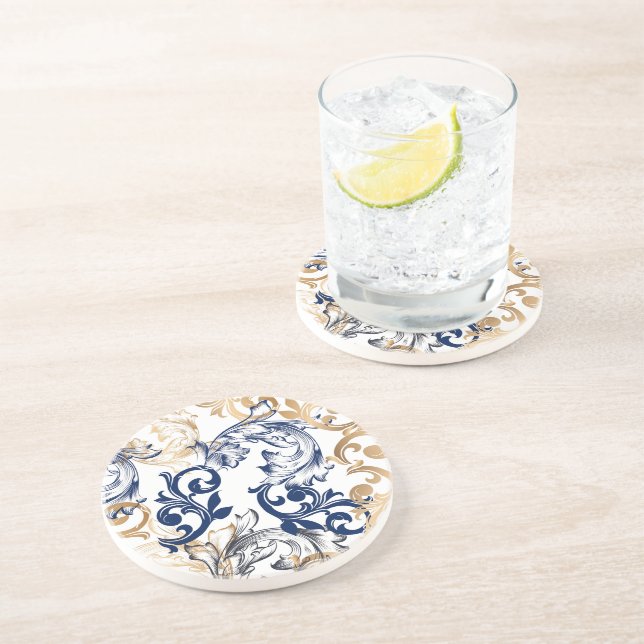 Dessous De Verre En Grès Motif Classique Rétro de Style Baroque (Côté)