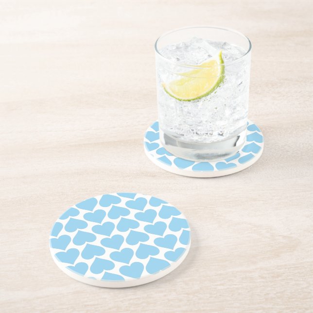 Dessous De Verre En Grès Motif Cœurs Bleus, Romantique, Amour (Côté)