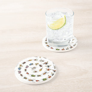 Dessous De Verre En Grès Motif coloré de bugs et de coléoptères Vintages