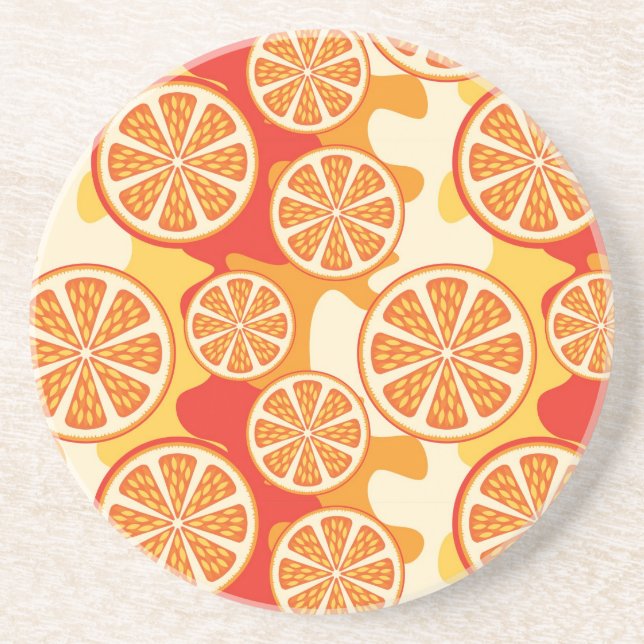 Dessous De Verre En Grès Motif d'agrumes oranges rétro (Devant)