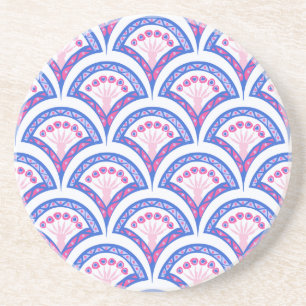 Dessous De Verre En Grès motif damassé floral bleu