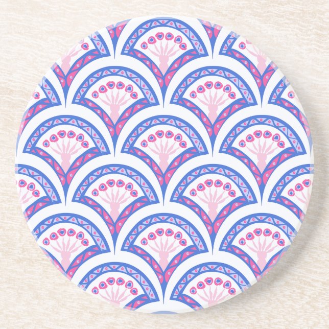 Dessous De Verre En Grès motif damassé floral bleu (Devant)