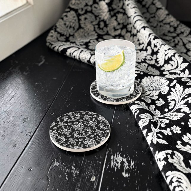 Dessous De Verre En Grès Motif damassé noir et blanc victorien (Créateur téléchargé)
