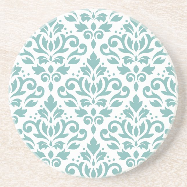 Dessous De Verre En Grès Motif Damassé Sarcelle Défilé (Devant)