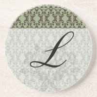 motif damassé vert olive sauge et marron orné