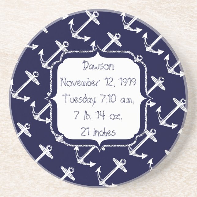 Dessous De Verre En Grès Motif d'ancre de marine nautique (Devant)