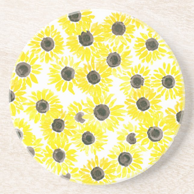 Dessous De Verre En Grès Motif d'aquarelle des tournesols (Devant)