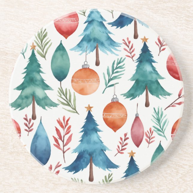 Dessous De Verre En Grès Motif d'arbre de Noël (Devant)