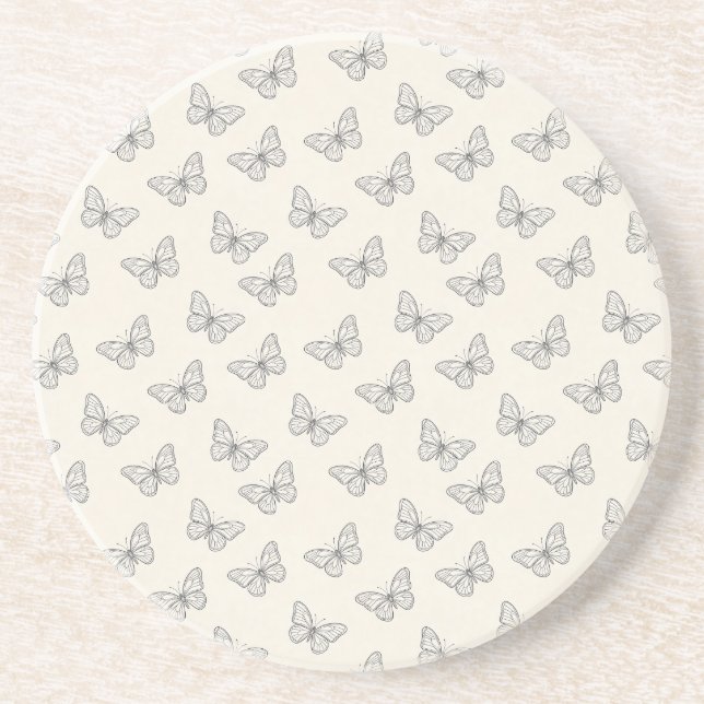 Dessous De Verre En Grès Motif d'art en ligne de papillon (Devant)
