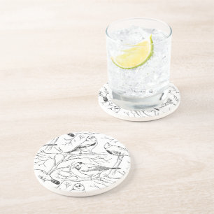 Dessous De Verre En Grès Motif d'art linéaire minimaliste d'oiseaux nord-am