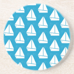 Dessous De Verre En Grès Motif de bateau à voile bleu clair