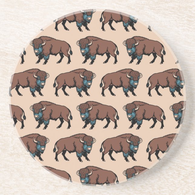 Dessous De Verre En Grès Motif de bison de Buffalo (Devant)