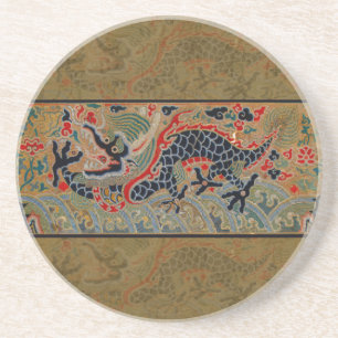 Dessous De Verre En Grès Motif de broderie en soie de dragon chinois antiqu