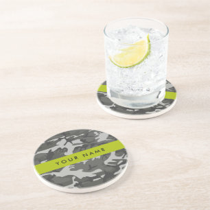 Dessous De Verre En Grès Motif de camouflage gris, Votre nom, Personnaliser